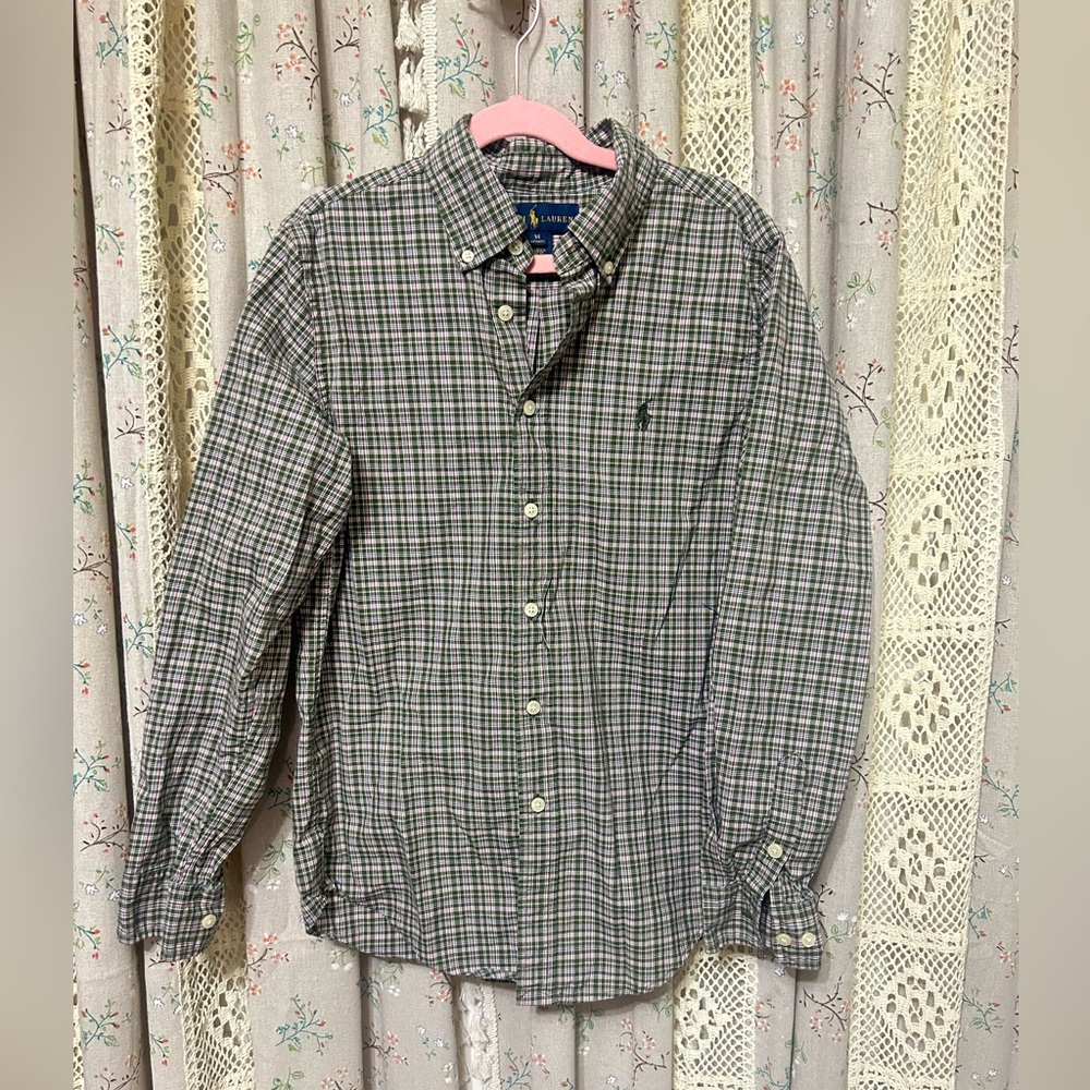 4/$25 Ralph Lauren Boys Size 14 Green Plaid Button Down Custom Fit Cotton EUC